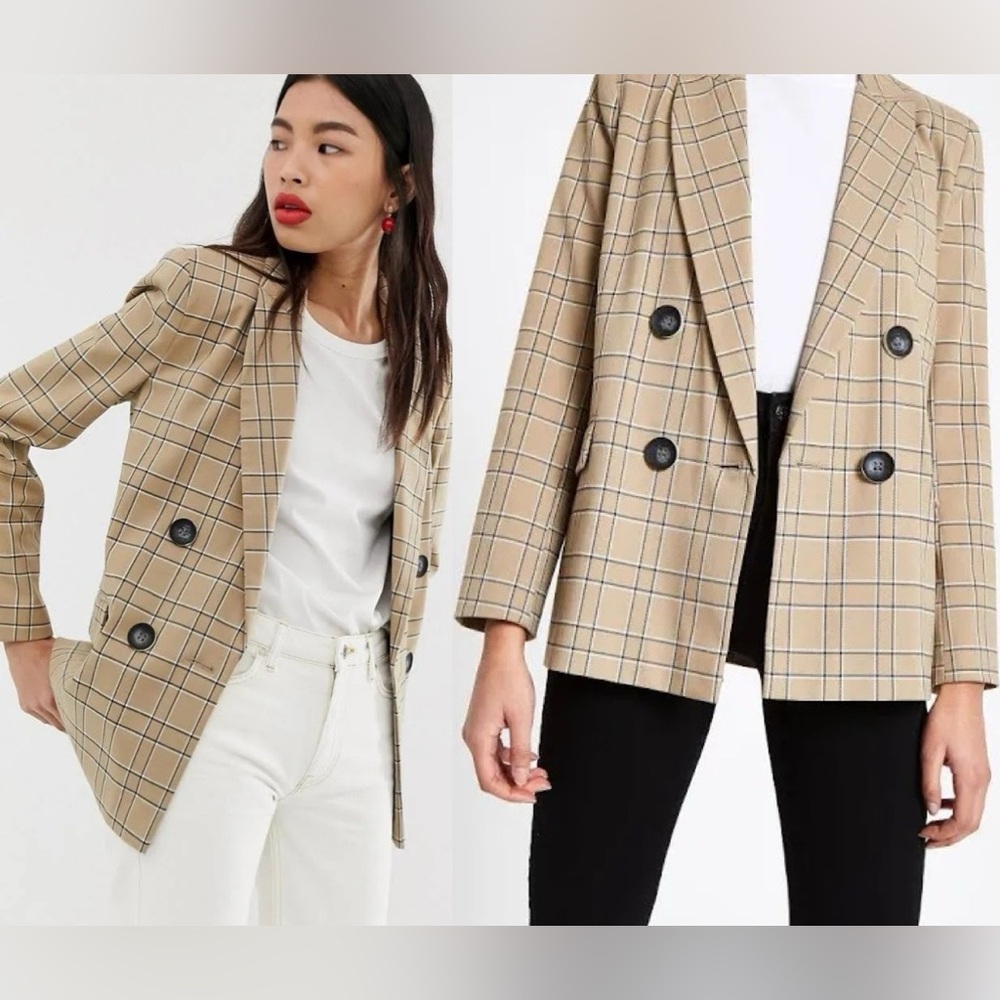 River Island Blazer in Check - Camel Check
